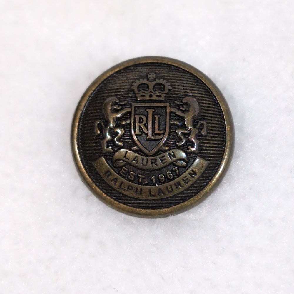 Ralph Lauren Coat of Arms Crest Button Antique Brass Embossed RL Logo Shank 22mm